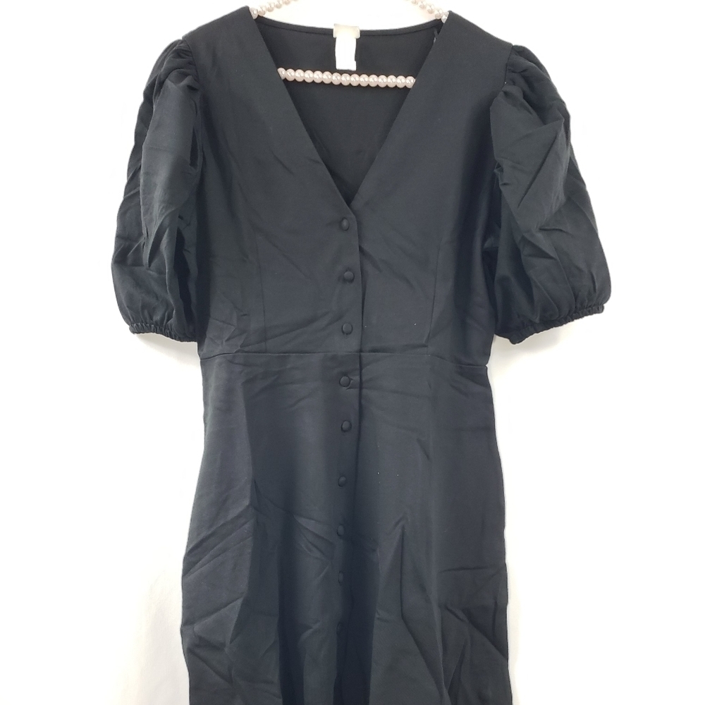 H&M Puff Sleeve Mini Black Dress L - Picture 3 of 7